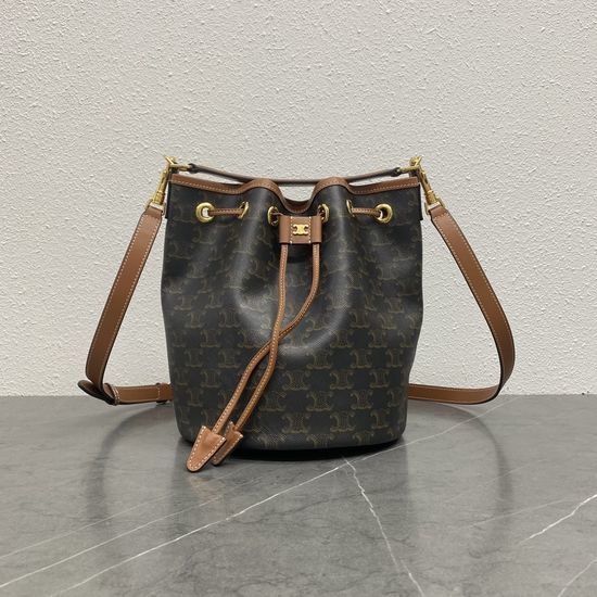 Celine Clara Drawstring Bucket Bag with Triomphe Print 116822