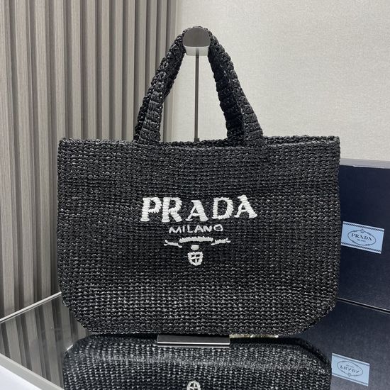 Prada Raffia Large Tote Bag with Embroidery Logo 1BG392