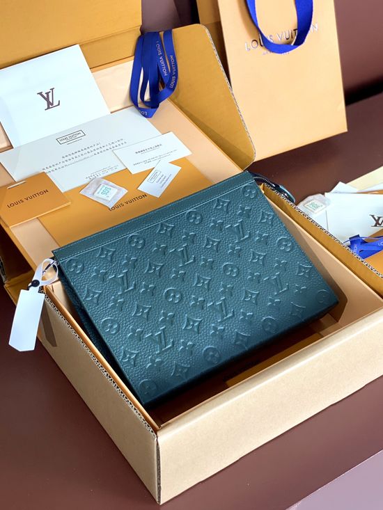Louis Vuitton Pochette Voyage Green Embossed Clutch M61692