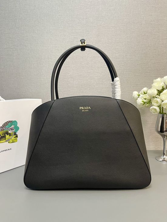 Prada Leather Large Tote Bag with Metal Logo 1BG510