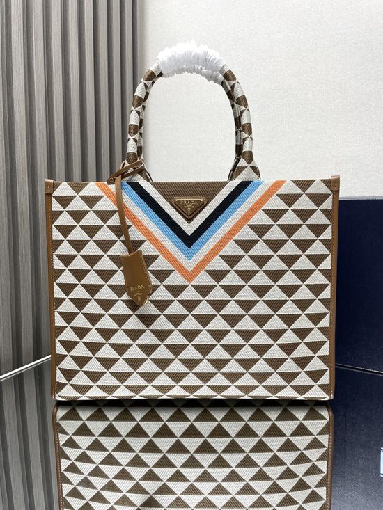Prada Embroidered Fabric Tote Handbag 1BA356
