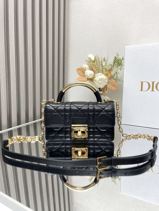 Christian Dior Ange Mini Handbag Elegant Black Leather M4401