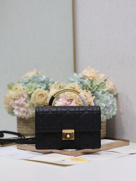 Christian Dior Ange Handbag Black Large Vintage Gold Chain 4402