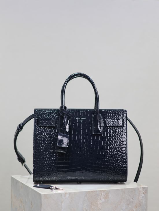 Yves Saint Laurent Sac De Jour Royal Blue Croc-Embossed Organ Bag 421863