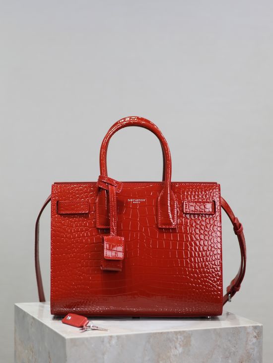 Yves Saint Laurent Sac De Jour Red Croc-Embossed Organ Bag 421863