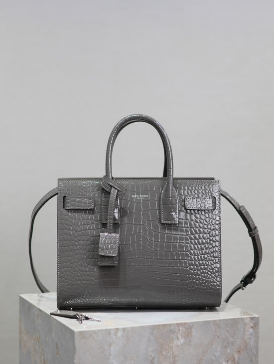 Yves Saint Laurent Sac De Jour Grey Crocodile Embossed Bag 421863