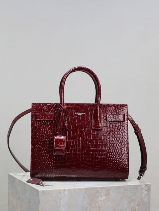 Yves Saint Laurent Sac De Jour Burgundy Croc-Embossed Organ Bag 421863