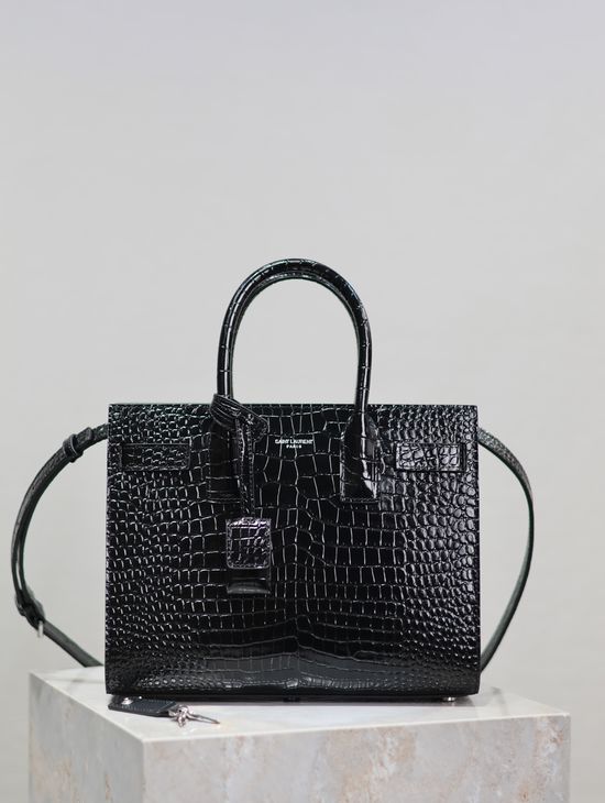 Yves Saint Laurent Sac De Jour Black Crocodile Embossed Bag 421863