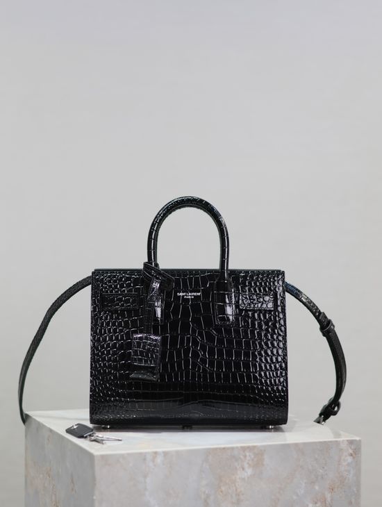 Yves Saint Laurent Sac De Jour Croc-Embossed Shoulder Bag 392035