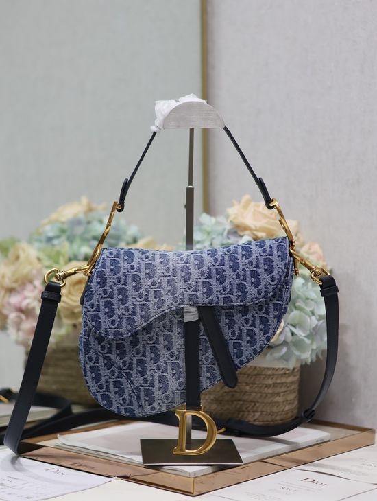 Christian Dior Saddle Bag Blue Denim Large 0446