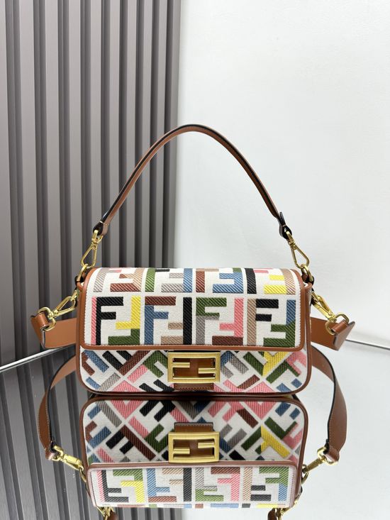 Fendi Baguette Embroidery Wide Strap Flap Bag 0159A