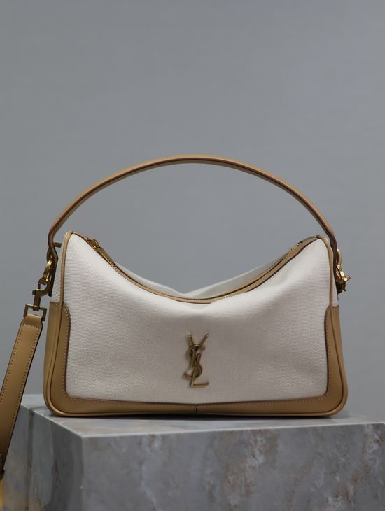 Yves Saint Laurent Camera Supple Bag Leather Linen Shoulder Bag 753826