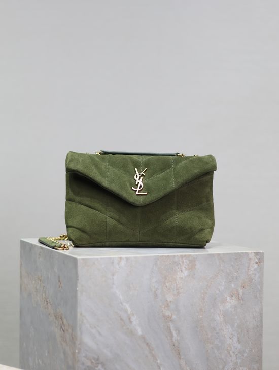 Yves Saint Laurent Loulou Puffer Mini Bag in Green Matt Leather 759337
