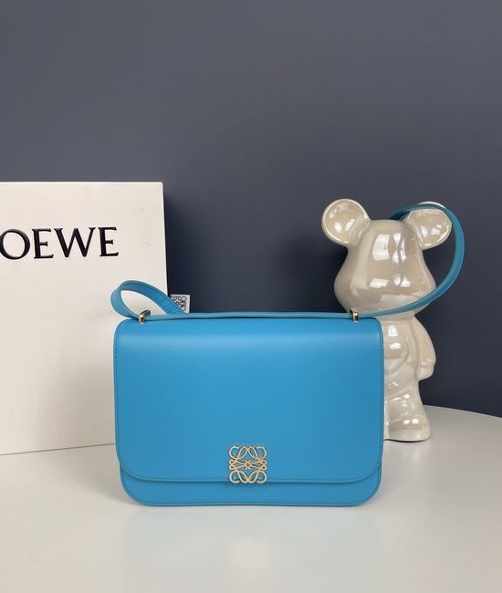 Loewe Goya Silk Leather Handbag with Anagram Closure Lake Blue 9067