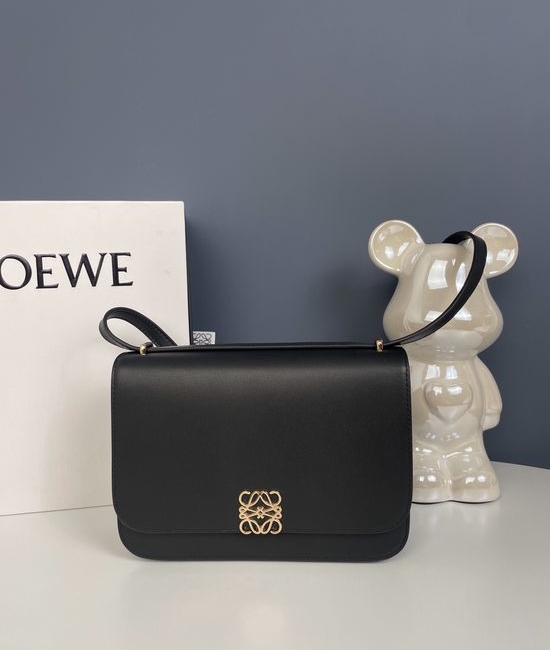 Loewe Goya Silk Leather Handbag with Anagram Closure Black 9067