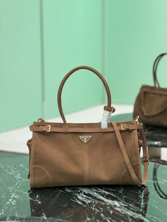 Prada SoftLux Suede Handbag Detachable Shoulder Strap 1BA433