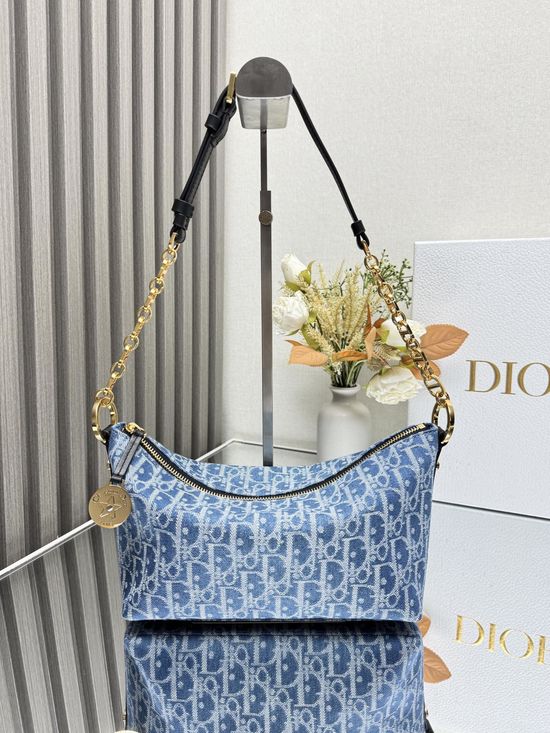 Christian Dior Christian Diorstar Hobo Denim Blue Chain Bag 3202