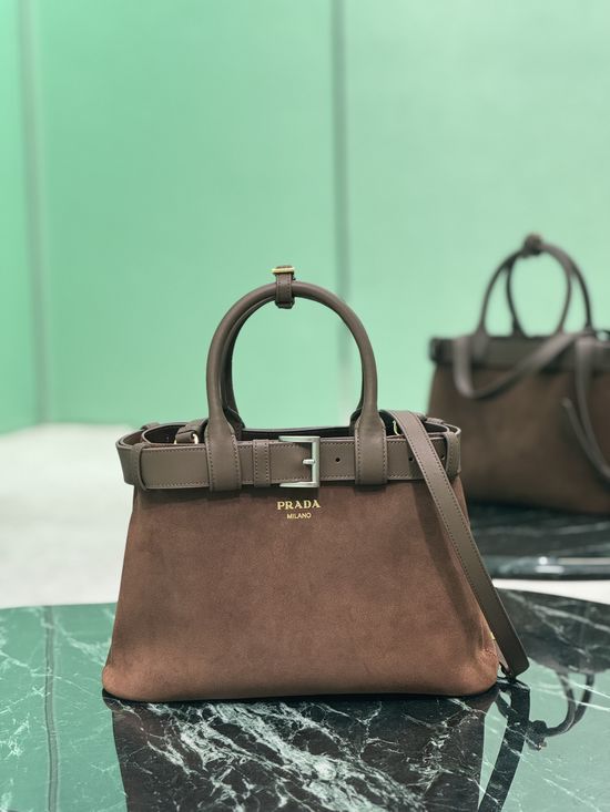 Prada DoubleBag Suede Leather Shopping Handbag 1BA434