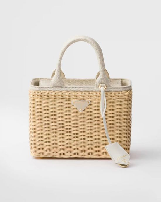 Prada Wicker and Canvas Tote Bag 1BG835