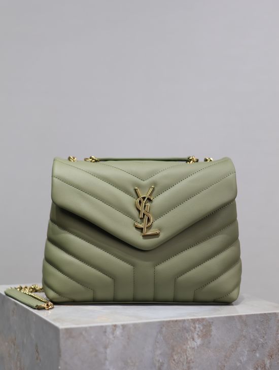 Yves Saint Laurent Loulou Avocado Green Leather Top Handle Bag 494699