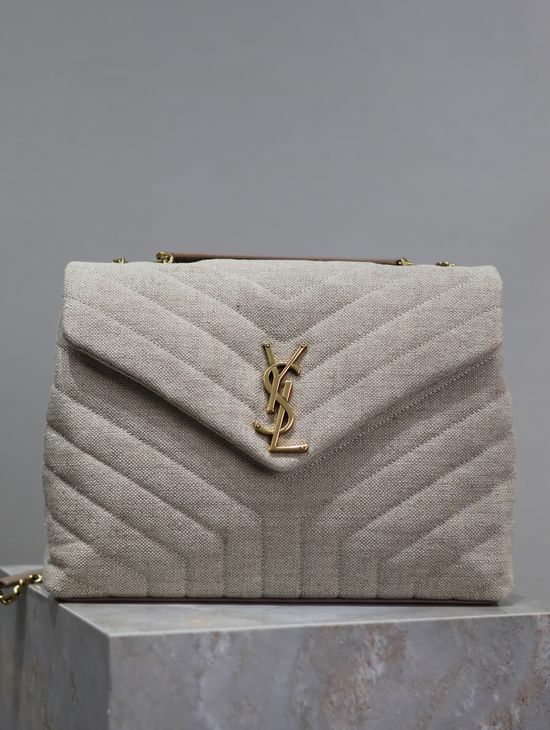 Yves Saint Laurent Loulou Bag in Beige Leather and Linen 32cm 487216