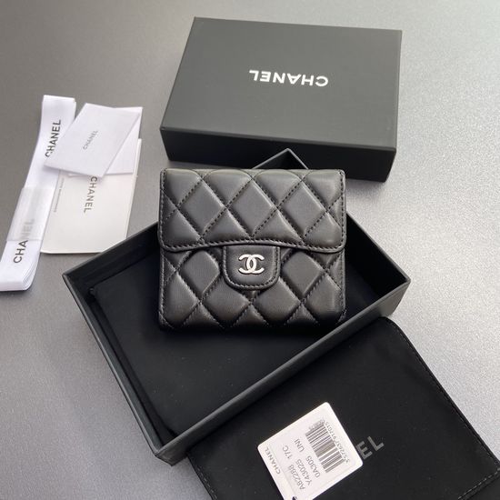 Chanel Black Lambskin Silver Wallet 82288