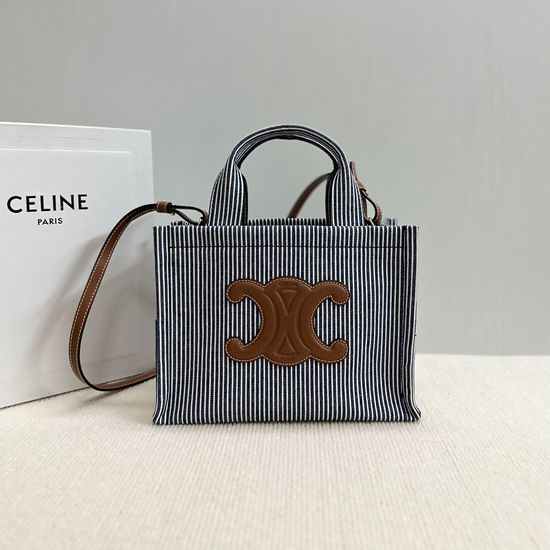 Celine Triomphe Striped Fabric Tote Bag 199162
