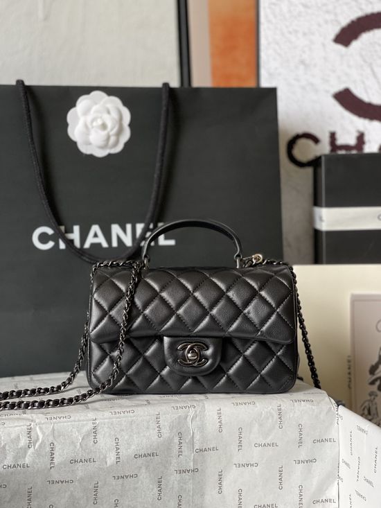 Chanel Classic Flap Lambskin Top Handle Bag AS2431
