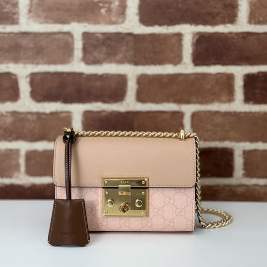 Gucci Refined Leather Handbag 409487 Grey Pink