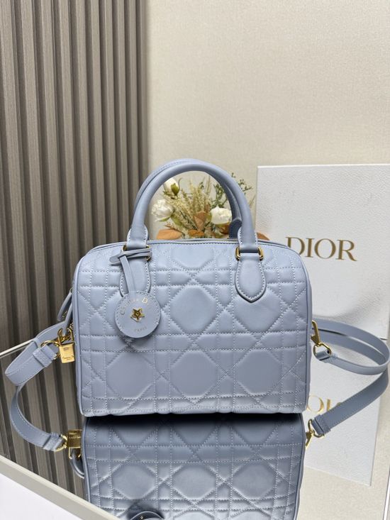 Christian Dior Groove 25 Blue Leather Boston Handbag 1365