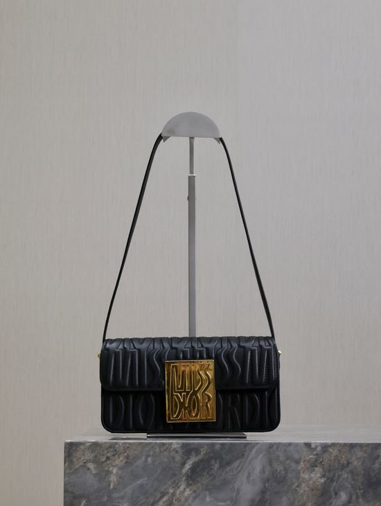 Christian Dior Miss Christian Dior Black Quilted Leather Flap Bag 2610