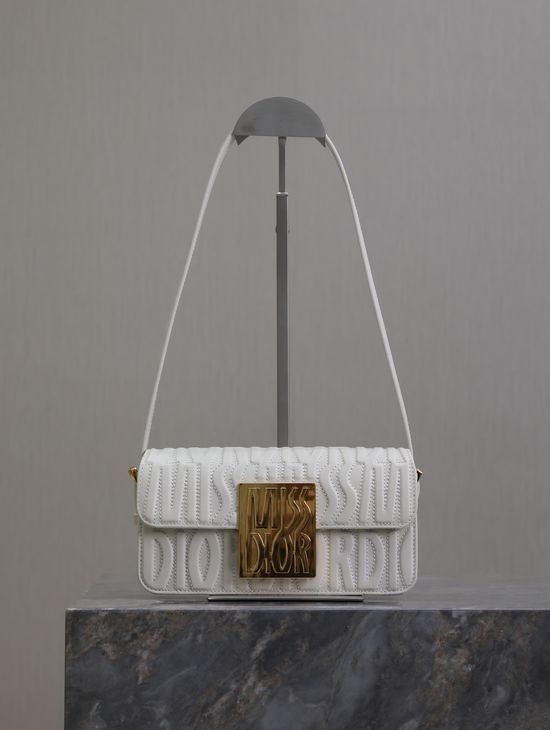 Christian Dior Miss Christian Dior White Quilted Leather Flap Bag 2610