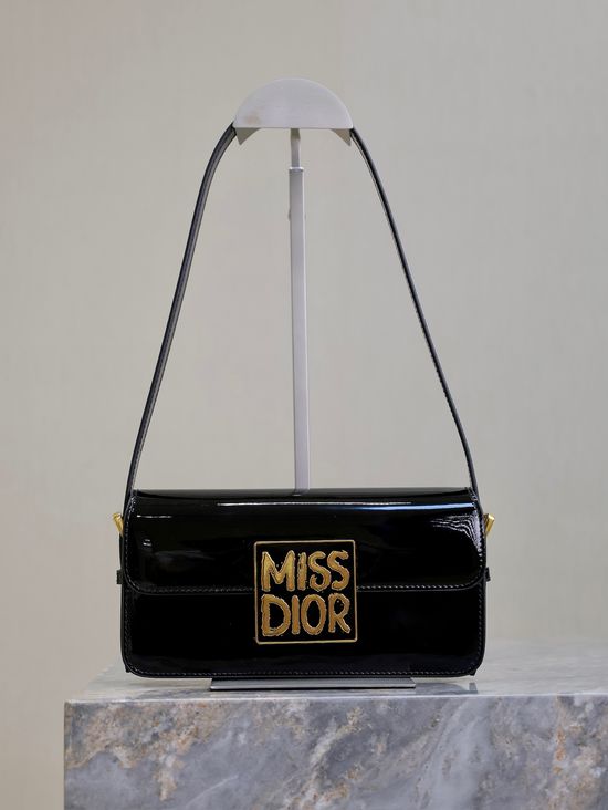 Christian Dior Miss Christian Dior Black Patent Leather Flap Bag 2610