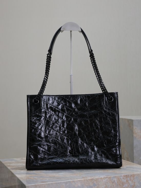 Yves Saint Laurent Niki Shopping Bag Black with Magnetic Snap 7509