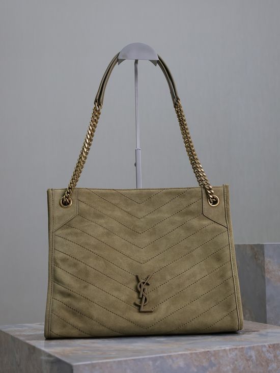 Yves Saint Laurent Niki Shopping Bag in Suede Military Green 7775