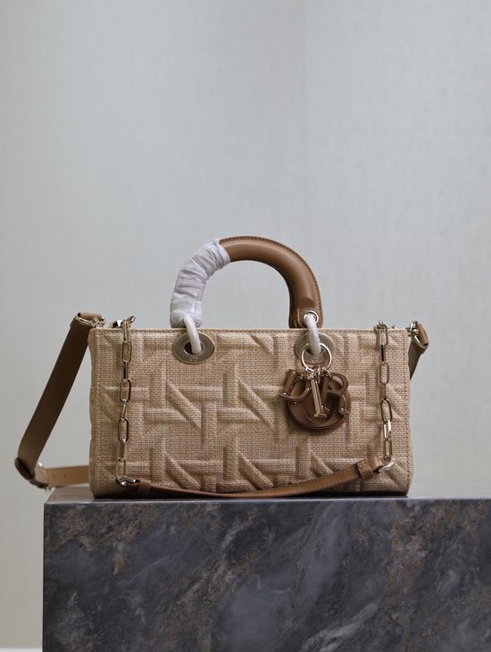 Christian Dior Lady D-Joy Raffia Cannage Handbag 0613