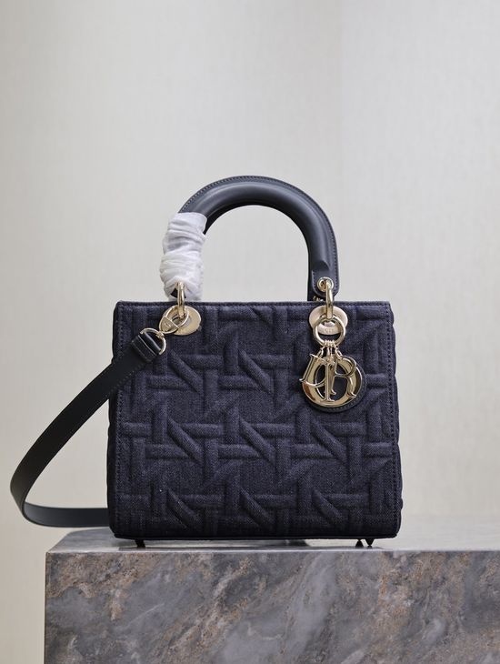 Christian Dior Lady Christian Dior Medium Denim Cannage Handbag 0565
