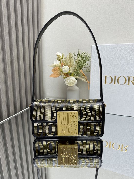 Christian Dior Miss Christian Dior Flap Bag Black Stud 2610