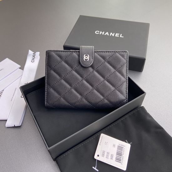 Chanel Passport Holder Quilted Black Silver Hardware 96066
