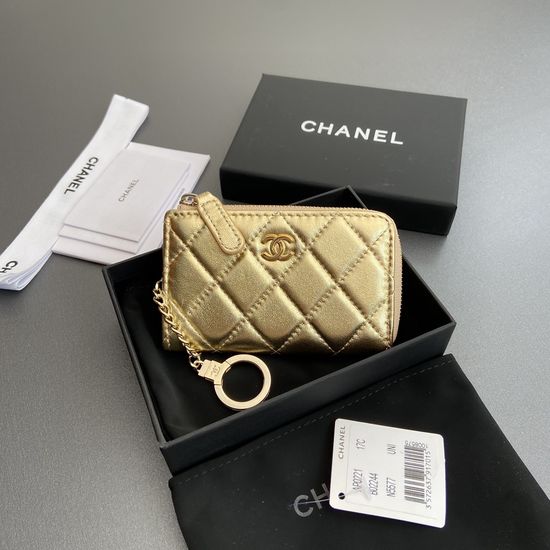Chanel Quilted Zipper Card Holder With Chain 0221