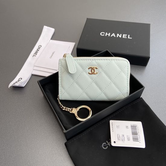 Chanel Quilted Zip Card Holder with Chain 0221