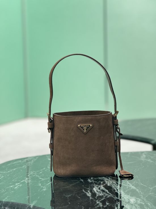 Prada Suede Leather Bucket Bag 1BE078