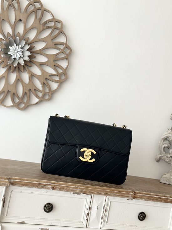 Chanel Classic Flap Large Gold Logo Handbag A2222