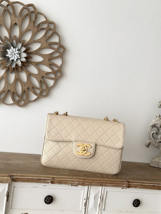 Chanel Classic Flap Large Gold Logo Bag A2222