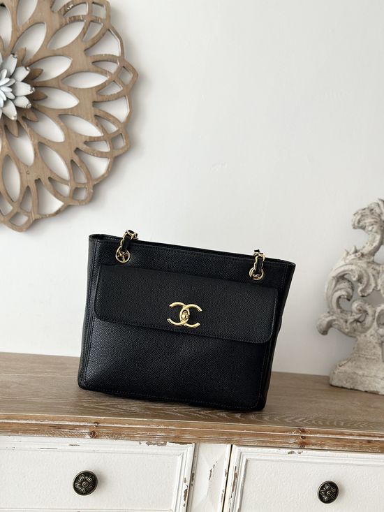 Chanel Vintage Shopping Bag Caviar Leather Tote A2214