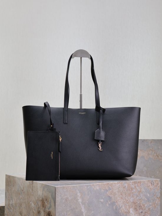 Yves Saint Laurent Black Leather Shopping Tote Bag 394195