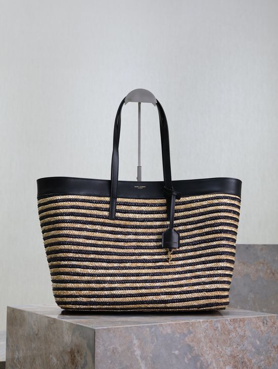 Yves Saint Laurent Raffia Woven Leather Trim Tote Bag 394195-2