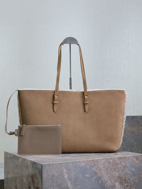 Yves Saint Laurent Shearling Shopping Tote Bag 394195