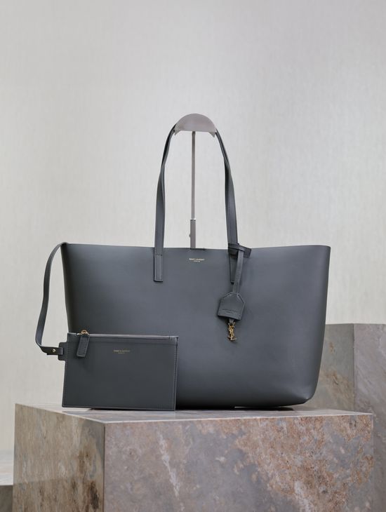 Yves Saint Laurent Gray Leather Shopping Tote Bag 394195