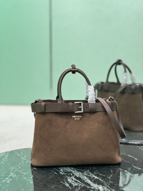 Prada DoubleBag Suede Belted Medium Handbag 1BA417